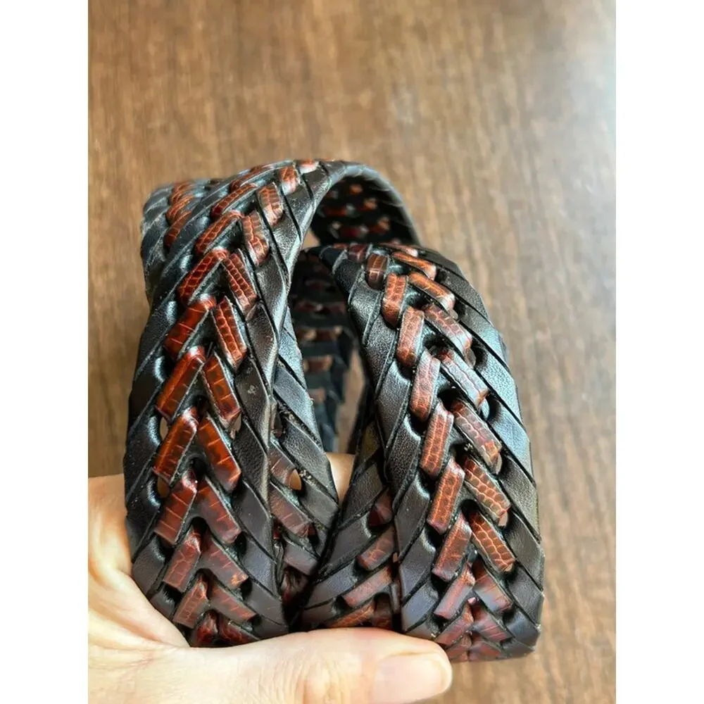 Vintage Brighton - Women's Black & Brown Woven Leather Belt - Size 40